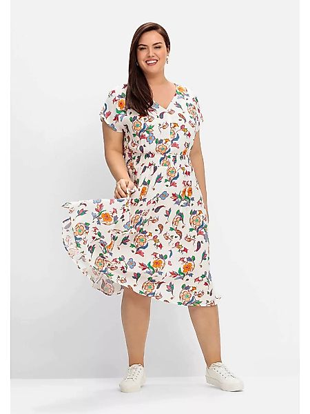 Sheego Sommerkleid "Große Größen", mit floralem Print und weitem Rockteil günstig online kaufen