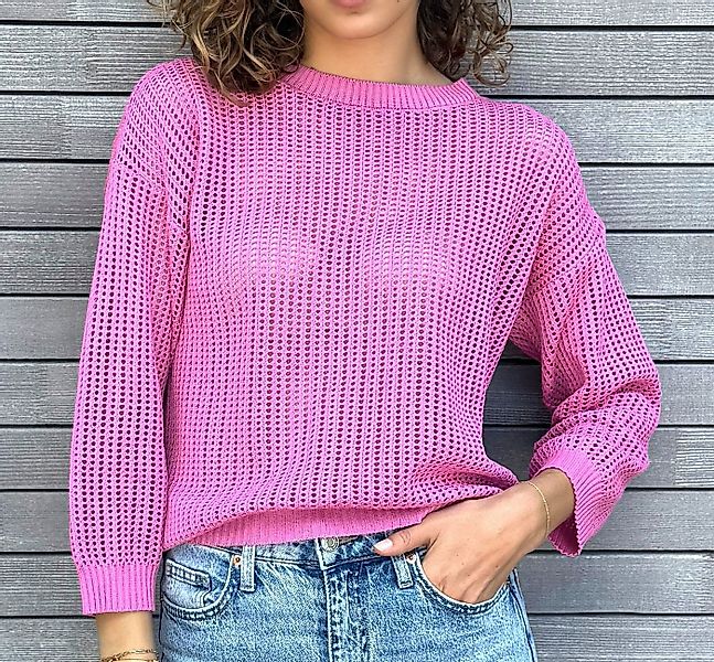 Zuckerwatte Ajourpullover in sommerlicher mit Langarm günstig online kaufen