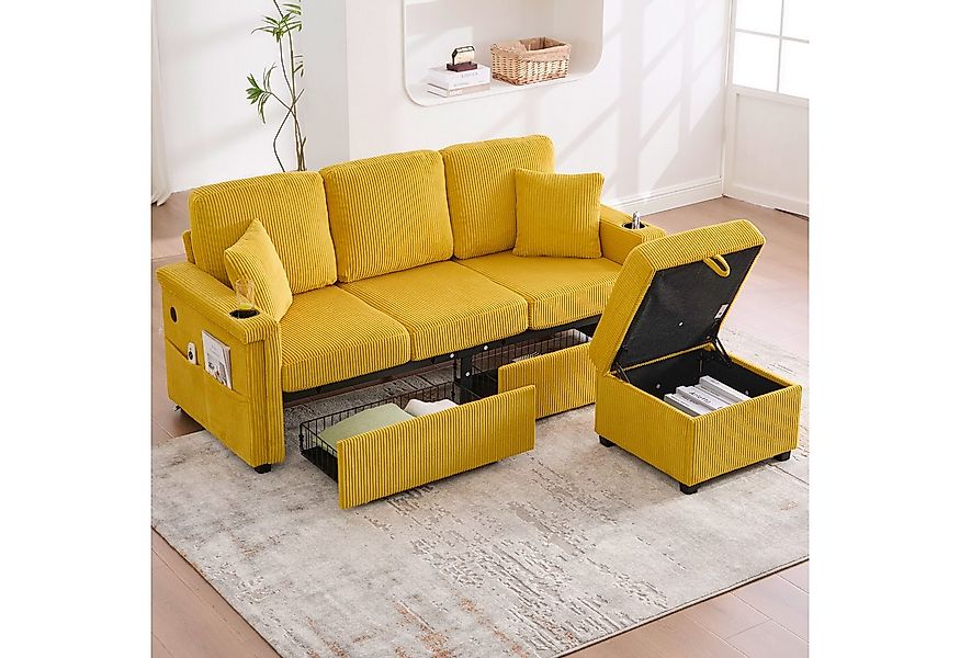 STILVORA Schlafsofa mit Fußteil,Dreisitzer mit LED&USB,Ecksofa mit Stauraum günstig online kaufen
