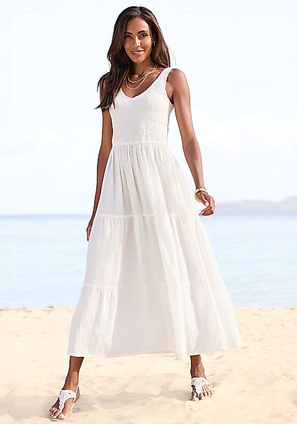 Beachtime Maxikleid, aus gewebter Baumwolle, Sommerkleid mit gestuftem Rock günstig online kaufen