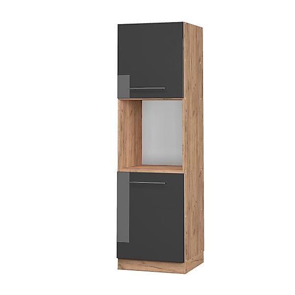 Vicco Herdumbauschrank Fame-Line Anthrazit Hochglanz/Goldkraft Eiche 60 cm günstig online kaufen