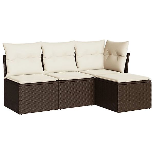 vidaXL 4-Tlg Garten-Sofagarnitur mit Kissen Braun Poly Rattan 3217503 günstig online kaufen