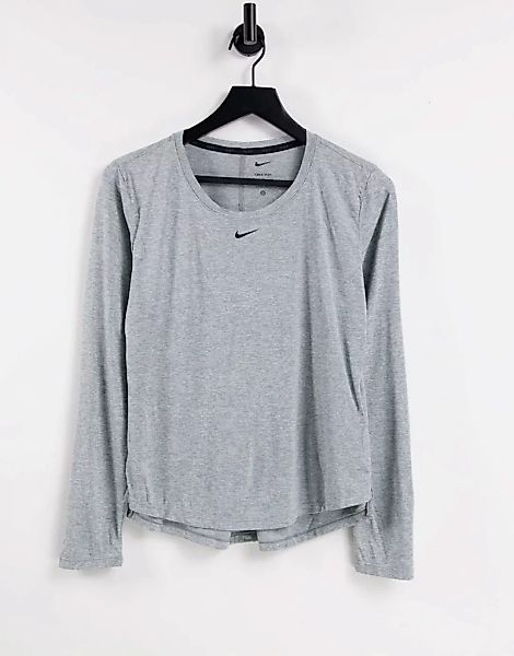 Nike Training – One Dri-Fit – Langärmliges Shirt in Kalkgrau günstig online kaufen