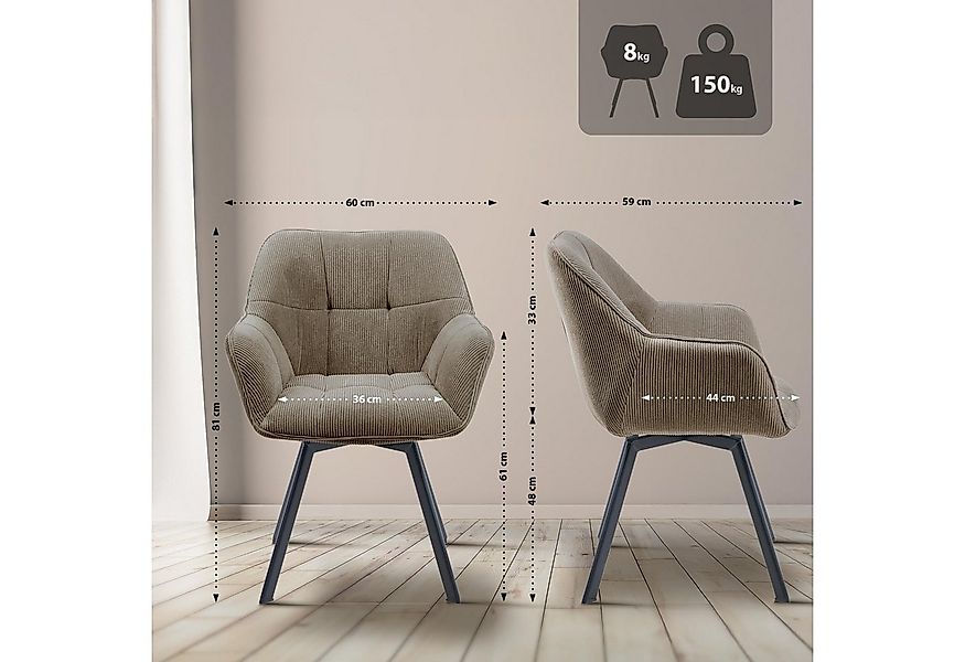 CLP Esszimmerstuhl Jordi (2er Set, 2 St), mit Cord-Bezug und Metallgestell günstig online kaufen