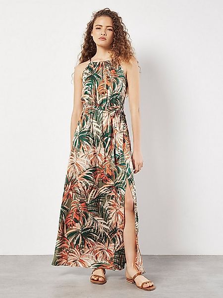 Apricot Maxikleid Tropical Leaf Satin Dress mit Bindeband günstig online kaufen