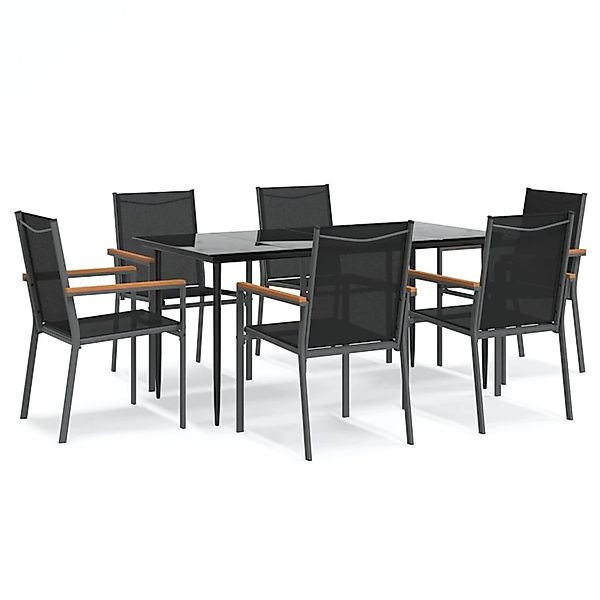 vidaXL 7-Tlg Garten-Essgruppe Schwarz Textilene und Stahl 3187038 günstig online kaufen
