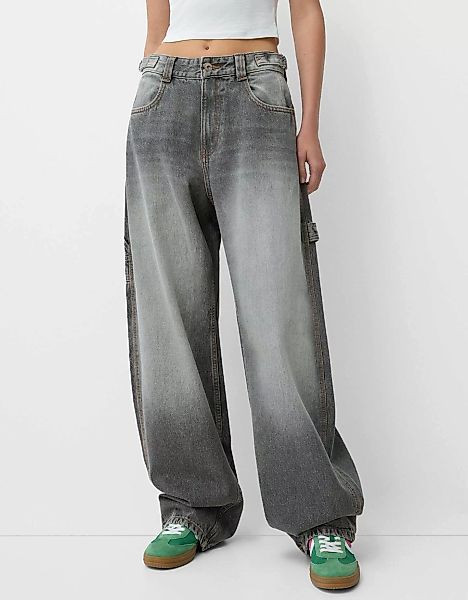 Bershka Verstellbare Workwear-Jeans Im Balloon-Fit Damen 40 Grau günstig online kaufen