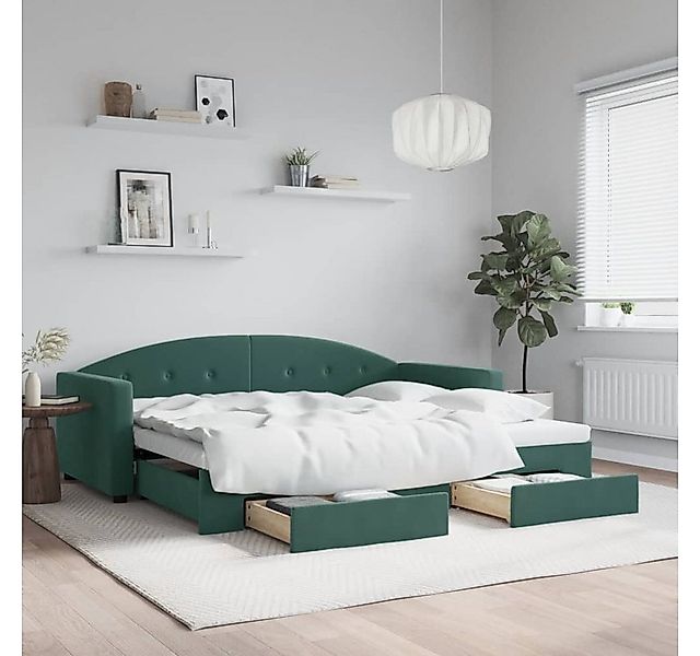 vidaXL Bett, Tagesbett Ausziehbar mit Schubladen Dunkelgrün 90x200 cm Samt günstig online kaufen