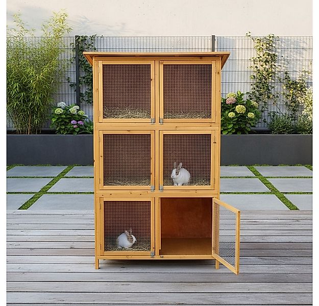 Melko Kleintierstall Kaninchenstall Hasenstall Freigehege mit 6 Boxen Holz, günstig online kaufen