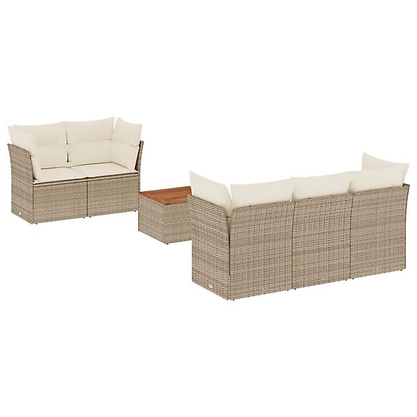 vidaXL 6-Tlg Garten-Sofagarnitur mit Kissen Beige Poly Rattan 3255813 günstig online kaufen