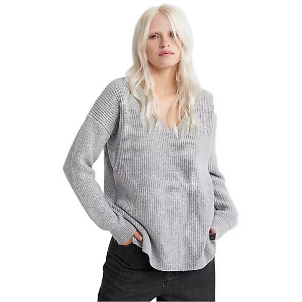 Superdry Erin Embellished V Knit Pullover M Grey Marl günstig online kaufen