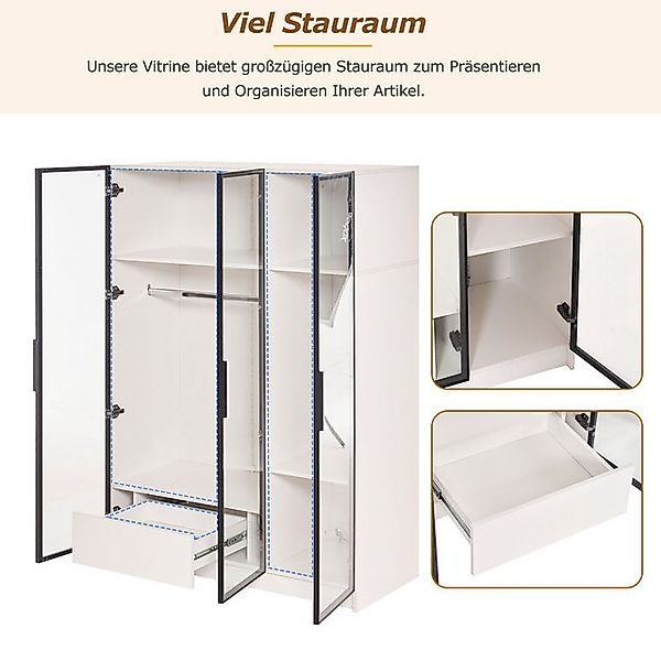 HAUSS SPOLE Kleiderschrank mit 3 Glastüren, 1 Schublade und 1 Kleiderstange günstig online kaufen