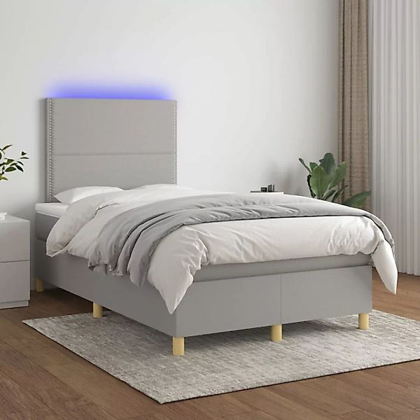 vidaXL Boxspringbett Boxspringbett mit Matratze LED Hellgrau 120x200 cm Sto günstig online kaufen