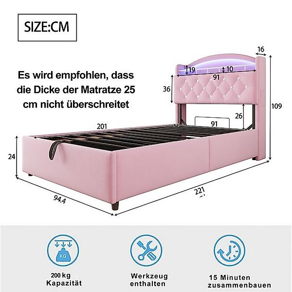 STILVORA Polsterbett 90x200 Kinderbett mit LED und USB,Bettgestell Jugendbe günstig online kaufen