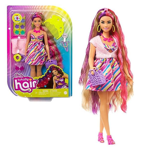 Barbie Anziehpuppe Totally Hair Barbie im farbenfrohen Blumenkleid Spielset günstig online kaufen