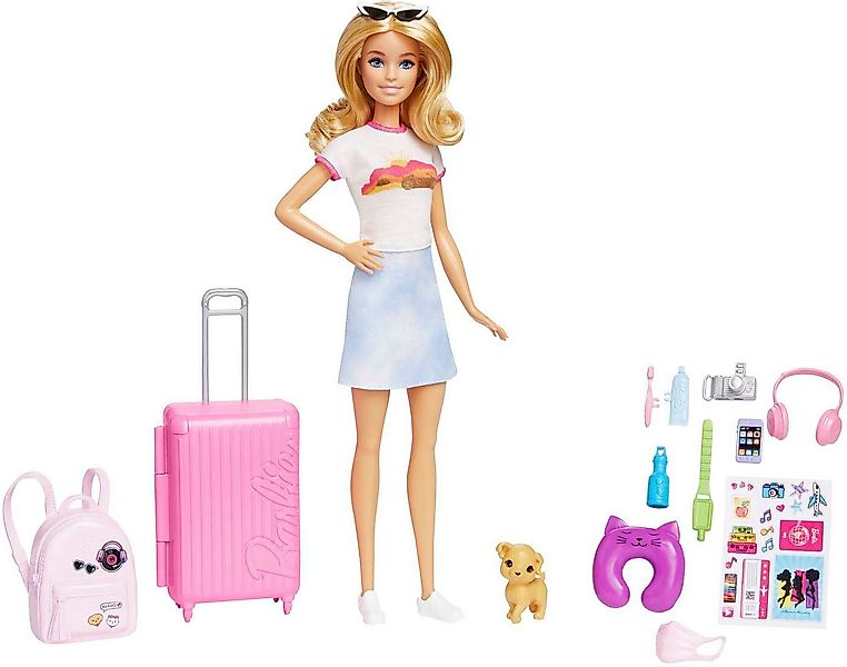 Barbie Anziehpuppe Reiseset mit Hündchen & Urlaubs-Zubehör, inklusive Puppe günstig online kaufen