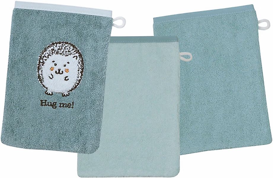 Wörner Waschhandschuh »Igel blau Waschhandschuh 3er Set«, (3 St., Kapuzenha günstig online kaufen