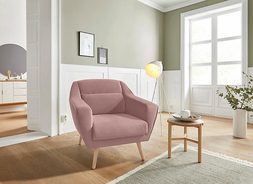 OTTO home Sessel "Bille" mit Naht im Rückenkissen und Eiche-Beinen, Design günstig online kaufen