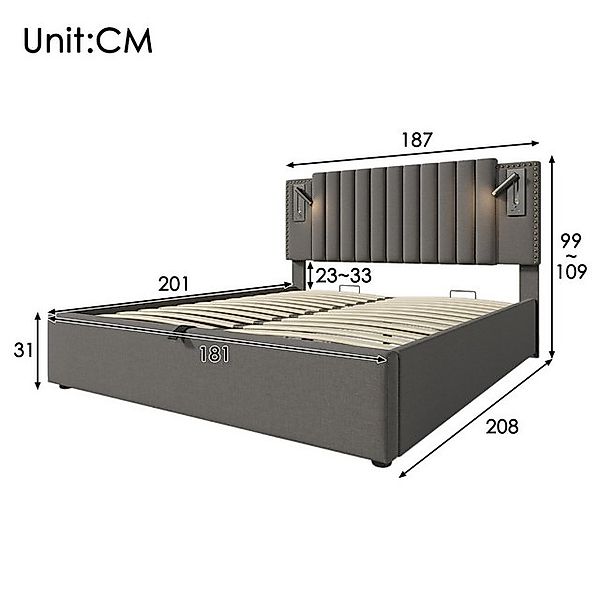 HAUSS SPOLE Polsterbett 180x200 Leselicht mit USB Ladefunktion Kopfteil, Gr günstig online kaufen