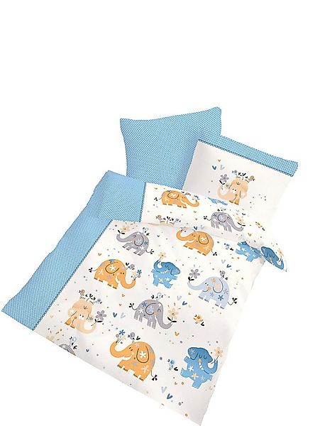 DOBNIG Babybettwäsche Biber Kinderbettgarnitur blau mit Elefanten-Motiv 2-t günstig online kaufen