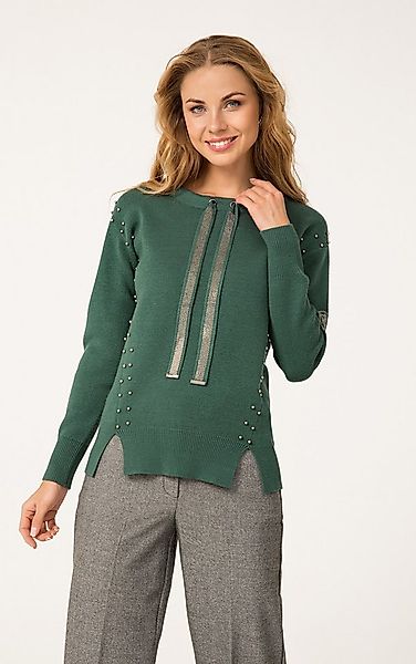 Passioni Strickpullover in grün mit Perlen günstig online kaufen