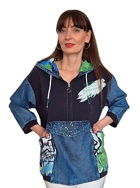 Gio Milano Hoodie G28-1129, im Denim Look und mit Strasssteinen halbdurchgä günstig online kaufen