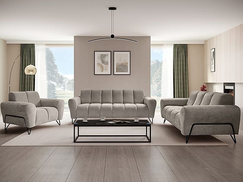 Beautysofa Polstergarnitur VOLARE mit Metallbeine in schwarzer, 3-Sitzer So günstig online kaufen