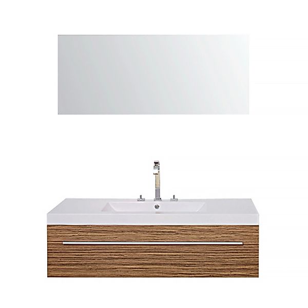 Jet-Line Badset Bern Holzoptik Zebra Dunkel 120cm mit Spiegel und Wasserhah günstig online kaufen