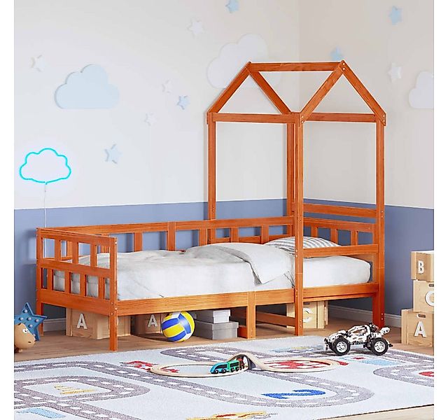 vidaXL Bett, Tagesbett mit Dach Wachsbraun 80x200 cm Massivholz Kiefer günstig online kaufen