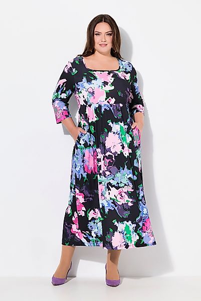 Ulla Popken Maxikleid Jerseykleid A-Linie Carree-Ausschnitt günstig online kaufen