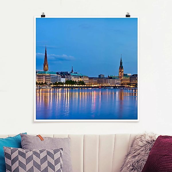 Poster Architektur & Skyline - Quadrat Hamburg Skyline günstig online kaufen