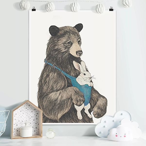 Poster Tiere - Hochformat Illustration Bär und Hase Baby günstig online kaufen