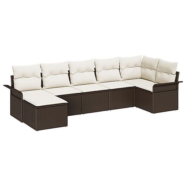 vidaXL Loungesofa 7-teiliges Garten-Sofa-Set mit Kissen Braun Poly-Rattan, günstig online kaufen