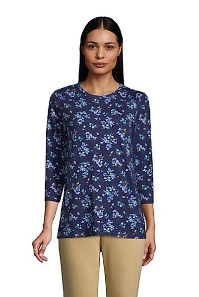 Supima-Shirt mit 3/4-Ärmeln in Petite-Größe, Damen, Größe: XS Petite, Blau, günstig online kaufen