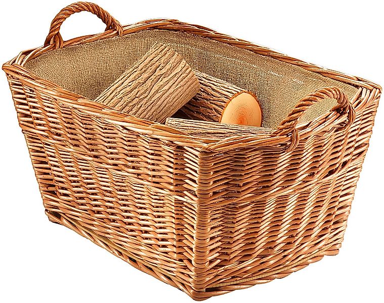 Kobolo Kaminholzkorb Holzkorb eckig gekochte Weide mit Leinenstoff ausgesch günstig online kaufen