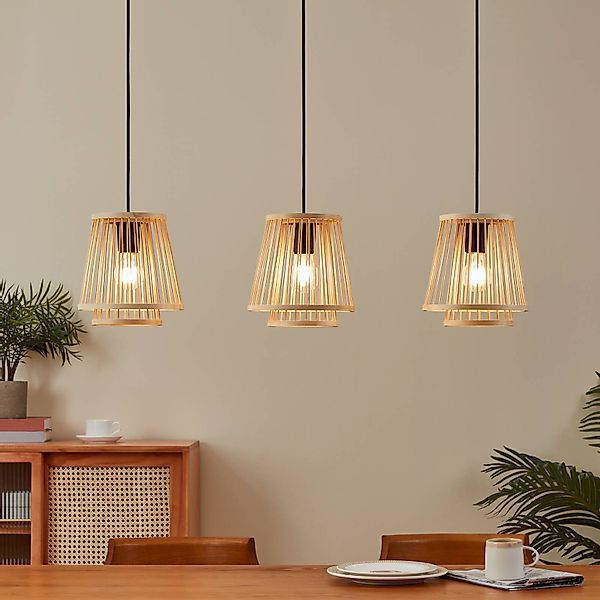 Hängeleuchte Hykeham, Länge 91 cm, natur, 3-flg., Bambus günstig online kaufen