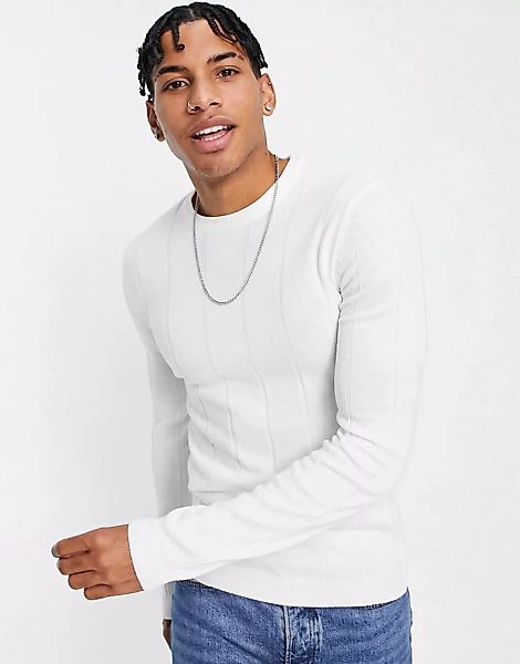 ASOS DESIGN – Gerippter Muskelshirt-Pullover in Weiß günstig online kaufen