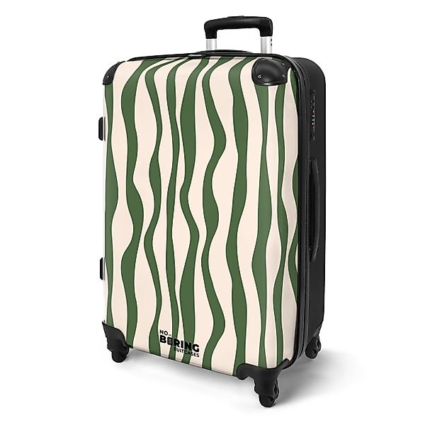NoBoringSuitcases.com© Hartschalen-Trolley Beige mit grünen Linien günstig online kaufen