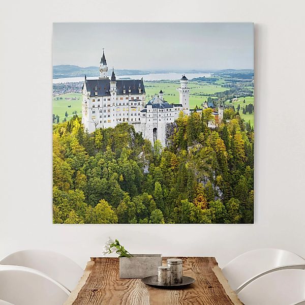 Leinwandbild Architektur & Skyline - Quadrat Schloss Neuschwanstein Panoram günstig online kaufen