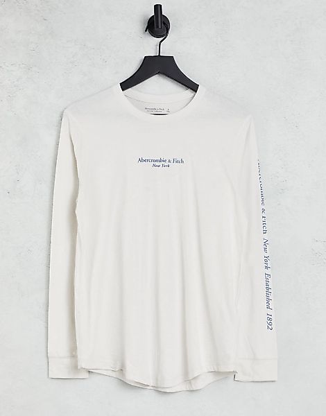 Abercrombie & Fitch – Langärmliges Shirt mit Knoten und Logo vorne in Ecru- günstig online kaufen
