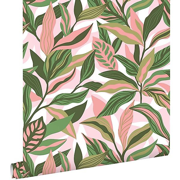 ESTAhome Tapete Tropische Blätter Grün Und Rosa 50 X 900 Cm 131041 günstig online kaufen