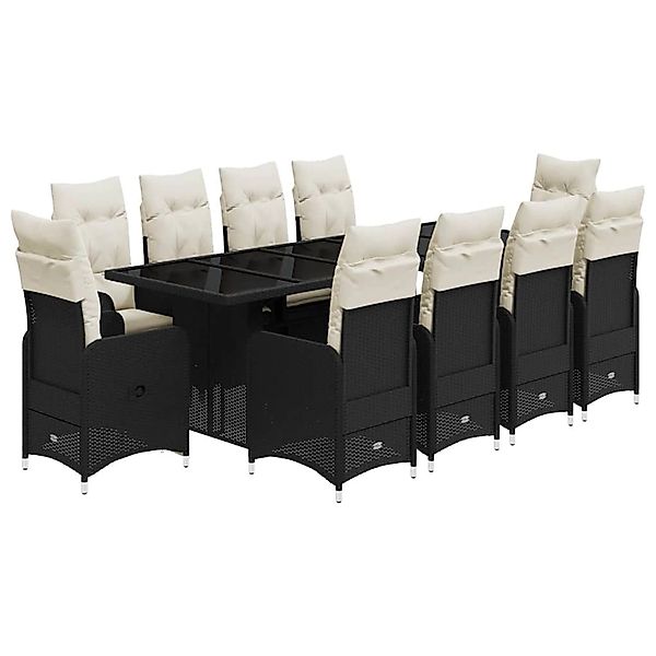 vidaXL 11-Tlg Garten-Bistro-Set mit Kissen Schwarz Poly Rattan 3277276 günstig online kaufen