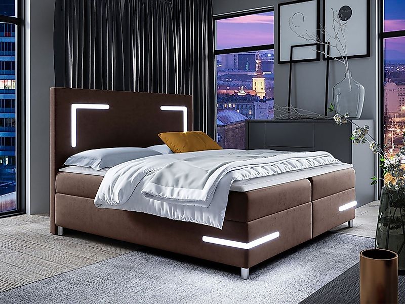 MIRJAN24 Boxspringbett Delos LED (mit Hauptmatratze, Topper und LED-Beleuch günstig online kaufen