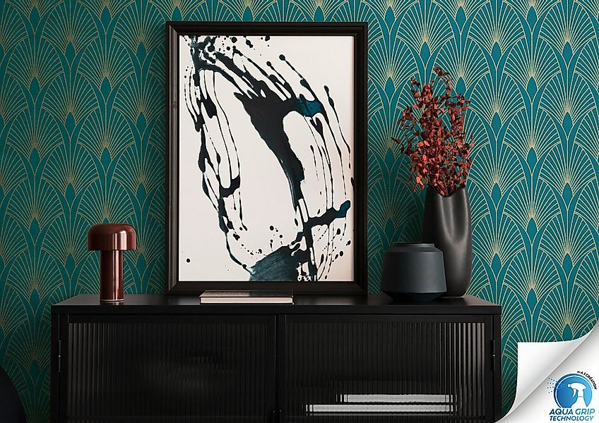 living walls Vliestapete DesignDrop vorgeleimte Tapete Art Deco Design Blau günstig online kaufen