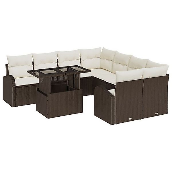 vidaXL Loungesofa 9-tlg. Garten-Sofagarnitur mit Kissen Braun Poly Rattan, günstig online kaufen