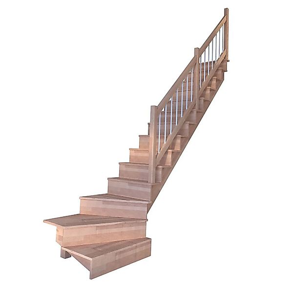 Treppe Lindos Buche Gew. R Setzstufen 100 cm Holz-Edelstahl-Geländer Weiß F günstig online kaufen