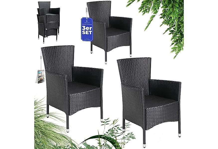 Casaria Gartenstuhl, Rattan Optik Stapelbar 160kg Belastbarkeit 3er Set Wet günstig online kaufen