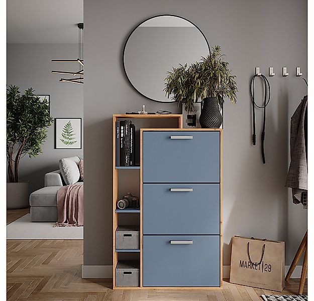 Vicco Schuhkipper Orlando, Goldkraft Eiche/Blau, 80 x 128.3 cm mit 3 Fächer günstig online kaufen