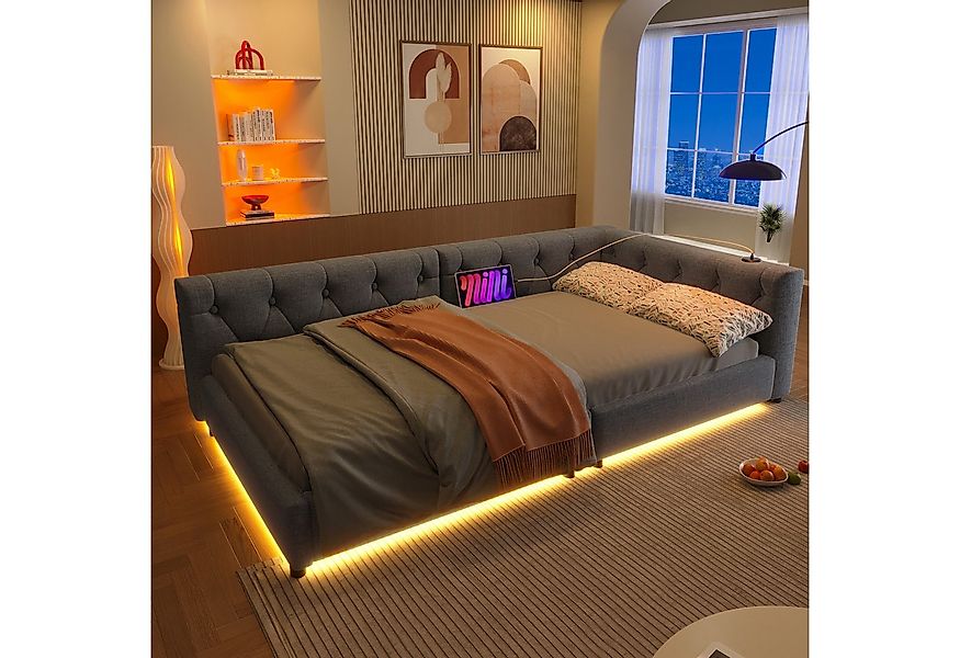 Flieks Polsterbett, LED Daybett Schlafsofa Einzelbett Tagesbett 90x200cm mi günstig online kaufen