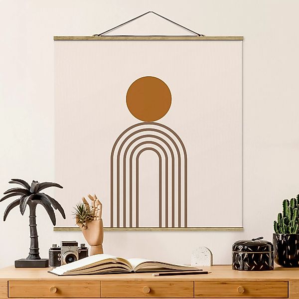 Stoffbild Abstrakt mit Posterleisten - Quadrat Line Art Kreis und Linien Ku günstig online kaufen